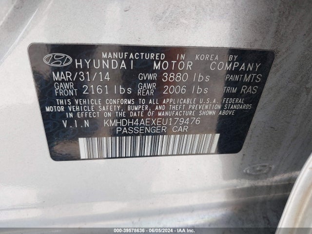 Hyundai ELANTRA SE 2014 KMHDH4AEXEU179476 Image 9