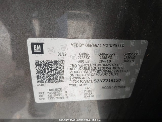 GMC Acadia Slt-1 2019 1GKKNMLS7KZ215120 Image 9