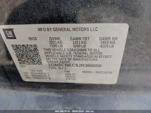 Chevrolet Tahoe Lt 2018 1GNSCBKC9JR366059 Image 9