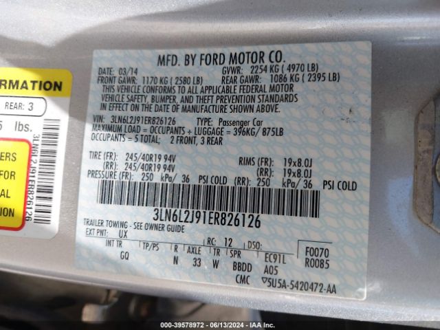 3LN6L2J91ER826126 Lincoln MKZ