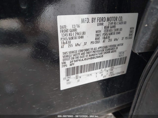 Ford EDGE SEL 2017 2FMPK4J82HBB29805 Image 9