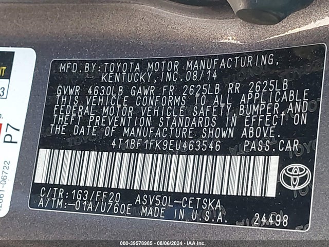 Toyota CAMRY SE 2014 4T1BF1FK9EU463546 Image 9