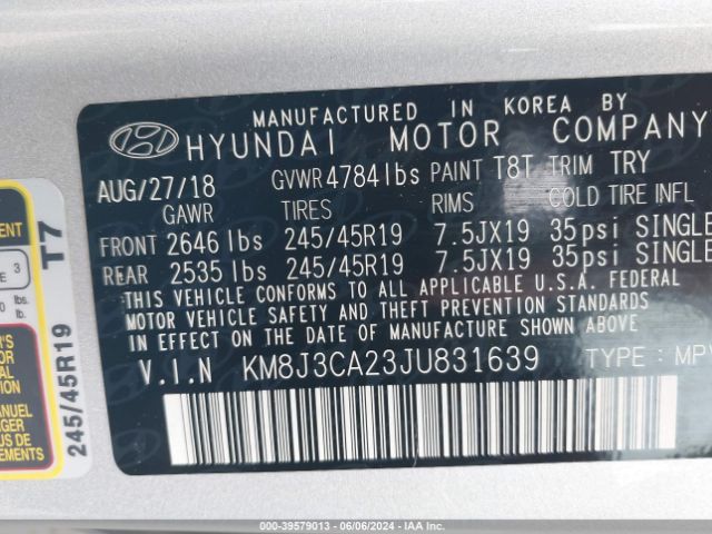 KM8J3CA23JU831639 Hyundai Tucson Limited