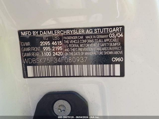 2004 MERCEDES-BENZ SL 500 WDBSK75F34F080937 Photo 8