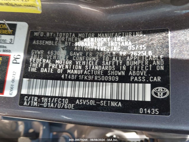 Toyota CAMRY LE 2015 4T4BF1FK9FR500909 Image 9