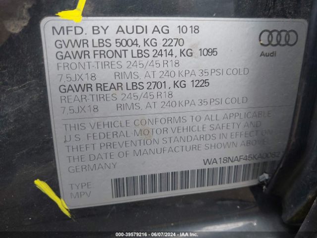 2019 AUDI A4 ALLROAD WA18NAF45KA008218 Photo 8