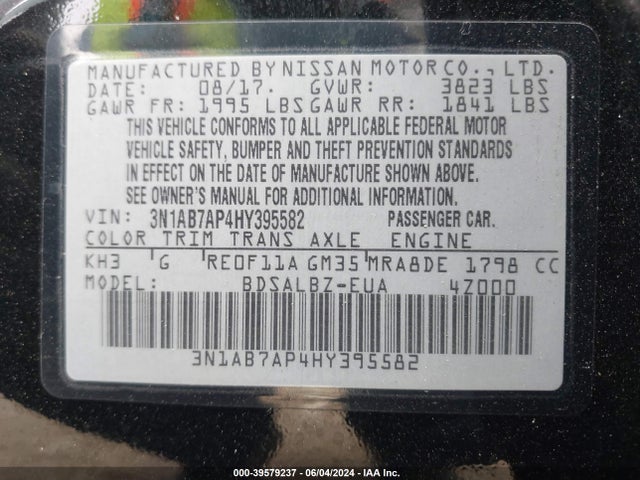 Nissan SENTRA S 2017 3N1AB7AP4HY395582 Image 9