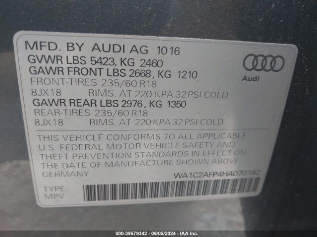 WA1C2AFP4HA070182 Audi Q5 2.0t Premium