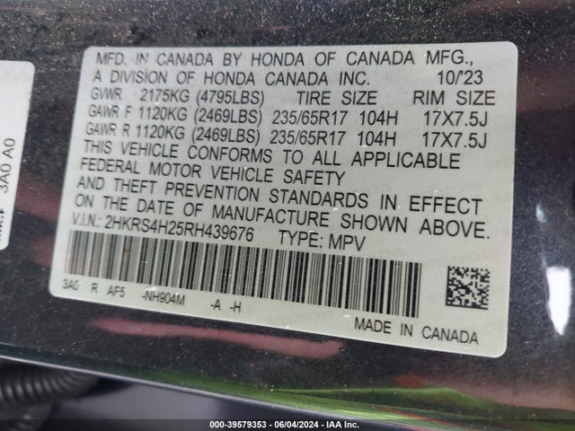Honda Cr-v Lx Awd 2024 2HKRS4H25RH439676 Image 9