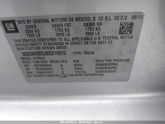 Chevrolet Silverado 1500 1lz 2014 3GCUKSEC2EG218972 Image 9