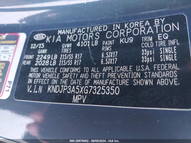 KIA SOUL + 2016 KNDJP3A5XG7325350 Image 9