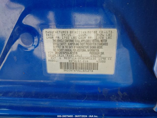 3N1CN7AP2GL821278 Nissan Versa 1.6 S/1.6 S+/1.6 Sl/1.6 Sv