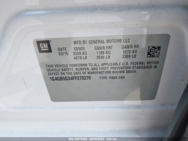 1G4GB5G34FF278276 Buick Lacrosse Leather