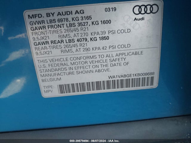 WA1VABGE1KB008688 Audi E-tron Premium Plus