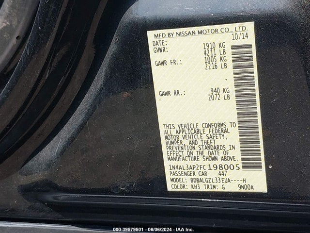 Nissan Altima 2.5 S 2015 1N4AL3AP2FC198005 Image 9
