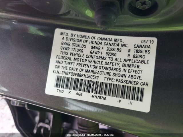 2HGFC2F88KH560522 Honda Civic Sport
