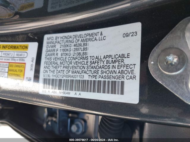 1HGCY2F65RA001103 Honda Accord Hybrid Ex-l