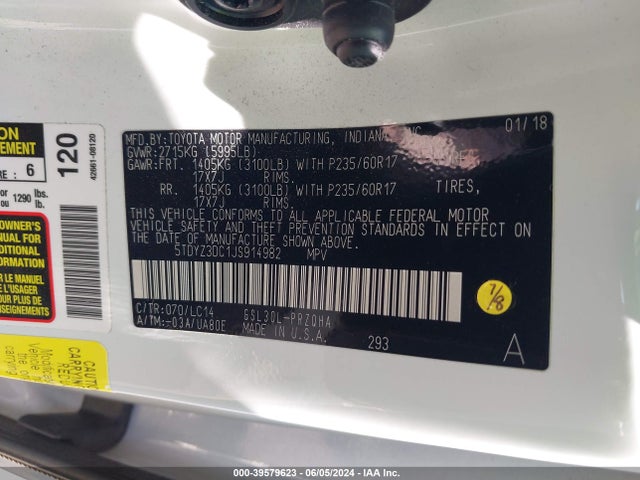 Toyota Sienna Xle 8 Passenger 2018 5TDYZ3DC1JS914982 Image 9