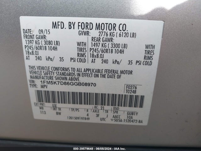 Ford EXPLORER XLT 2016 1FM5K7D86GGB08970 Image 9