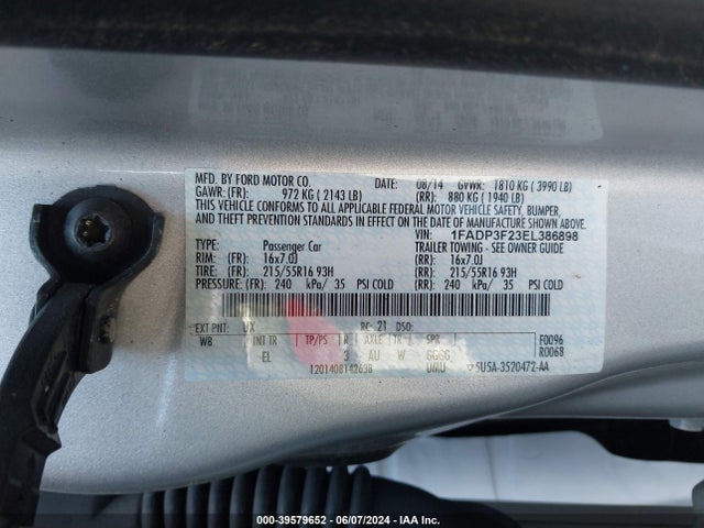 Ford FOCUS SE 2014 1FADP3F23EL386898 Image 9