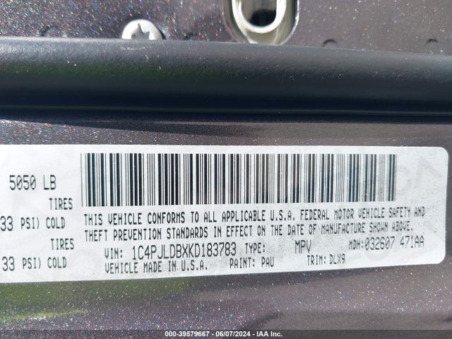 1C4PJLDBXKD183783 Jeep Cherokee Limited Fwd