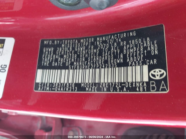 Toyota COROLLA LE 2015 5YFBURHE2FP242935 Image 9