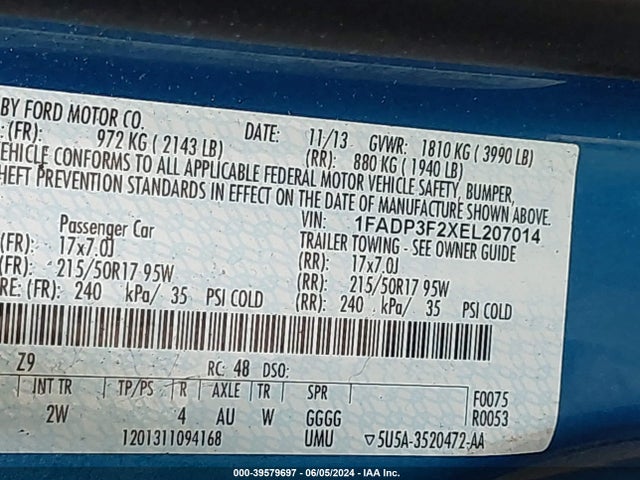 Ford FOCUS SE 2014 1FADP3F2XEL207014 Image 9