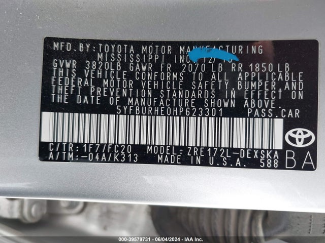 Toyota COROLLA SE 2017 5YFBURHE0HP623301 Image 9