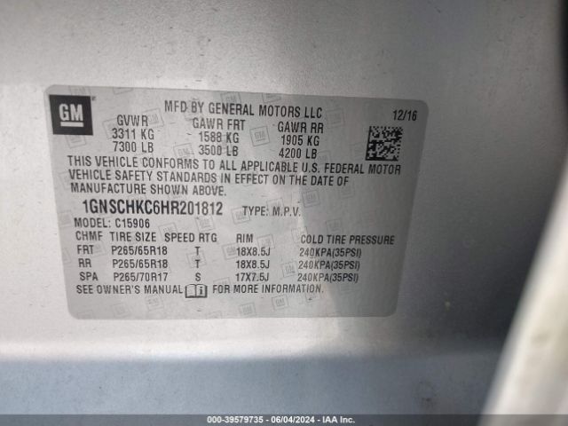 1GNSCHKC6HR201812 Chevrolet Suburban Lt