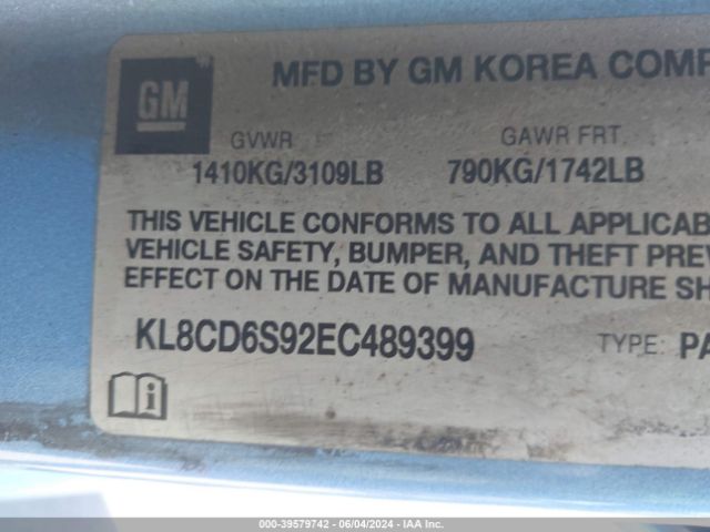 KL8CD6S92EC489399 Chevrolet Spark 1lt Auto