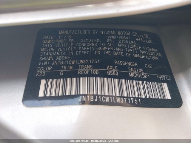 JN1BJ1CW1LW371751 Nissan Rogue Sport S Awd Xtronic Cvt