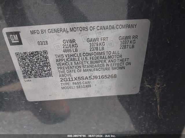 Chevrolet Impala 1fl 2018 2G11X5SA5J9165268 Image 9