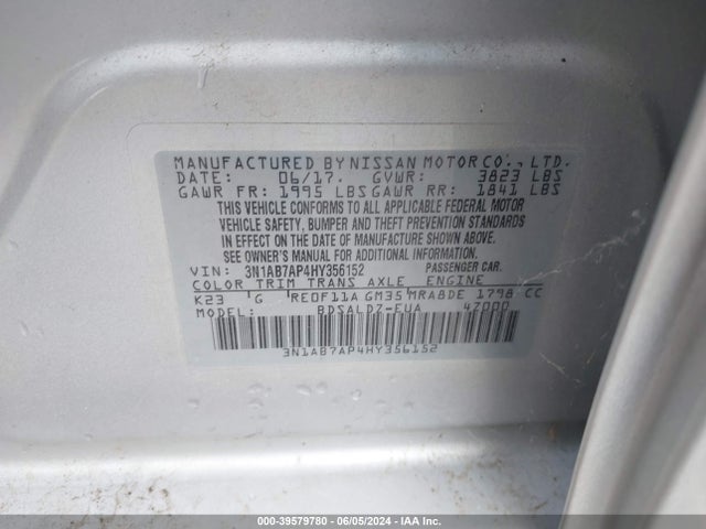 Nissan SENTRA SV 2017 3N1AB7AP4HY356152 Image 9