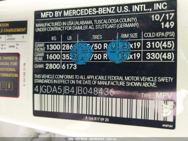 4JGDA5JB4JB048436 Mercedes-Benz GLE 350