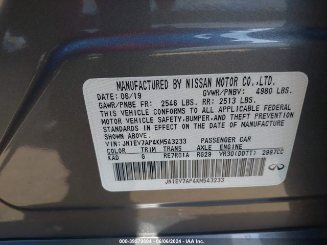JN1EV7AP4KM543233 Infiniti Q50 3.0t Luxe