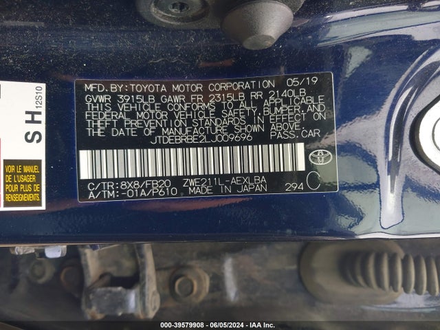 Toyota Corolla Hybrid Le 2020 JTDEBRBE2LJ009696 Image 9