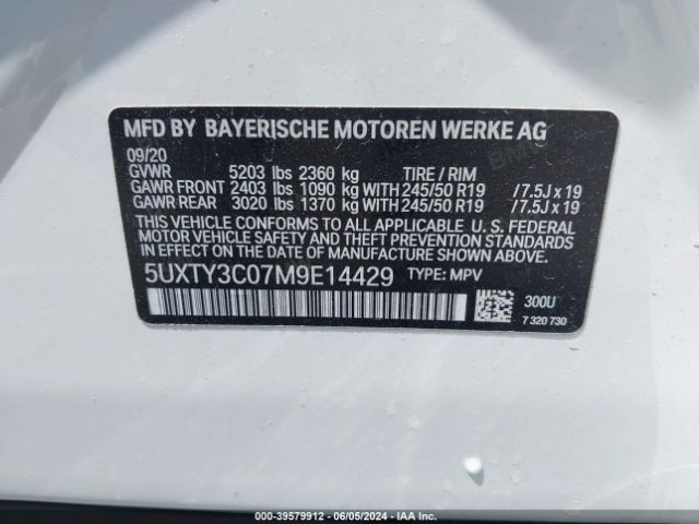 5UXTY3C07M9E14429 BMW X3 Sdrive30i