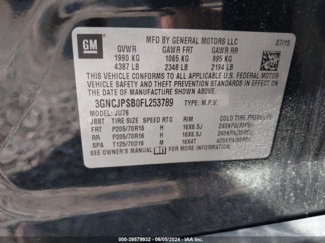 3GNCJPSB0FL253789 Chevrolet Trax 1ls
