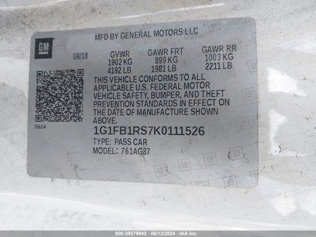 Chevrolet Camaro 1lt 2019 1G1FB1RS7K0111526 Image 9