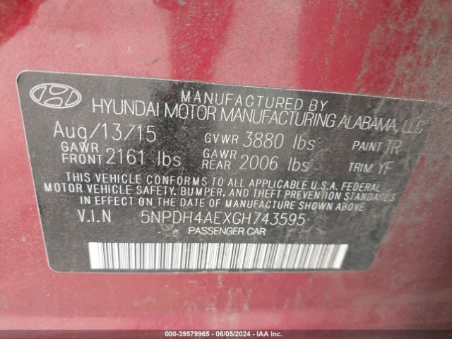 5NPDH4AEXGH743595 Hyundai ELANTRA SE