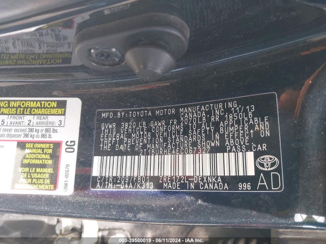 Toyota COROLLA LE 2014 2T1BURHE4EC067327 Image 9