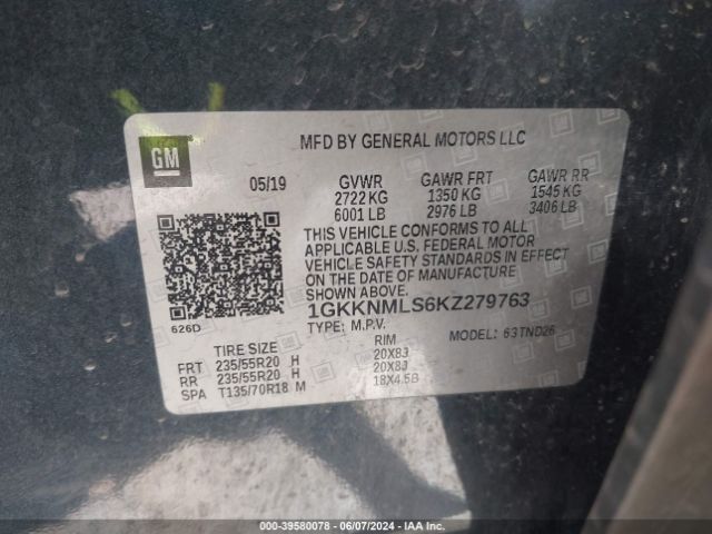 1GKKNMLS6KZ279763 GMC Acadia Slt-1