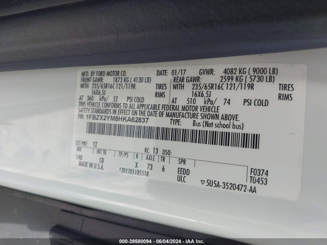 Ford Transit-350 Xlt 2017 1FBZX2YM8HKA62837 Image 9