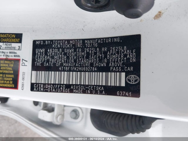 Toyota CAMRY SE 2017 4T1BF1FK2HU692784 Image 9