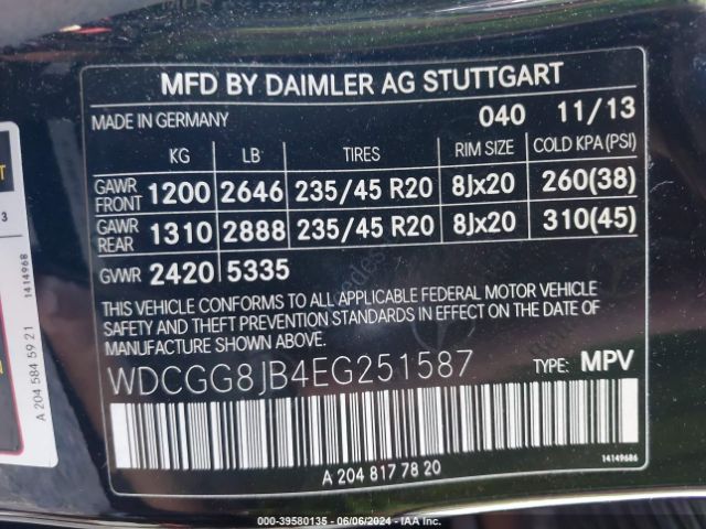 WDCGG8JB4EG251587 Mercedes-Benz Glk 350 4matic