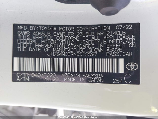 Toyota COROLLA SE 2022 JTDS4MCE9N3512597 Image 9