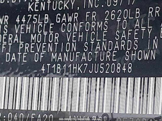4T1B11HK7JU520848 Toyota CAMRY SE