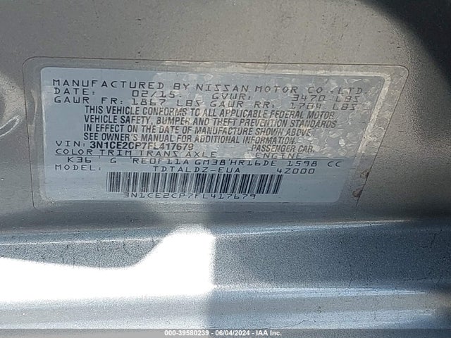 Nissan Versa Note S (sr)/s Plus/sl/sr/sv 2015 3N1CE2CP7FL417679 Image 9