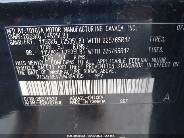 Toyota RAV4 LE 2017 2T3ZFREV7HW394389 Image 9