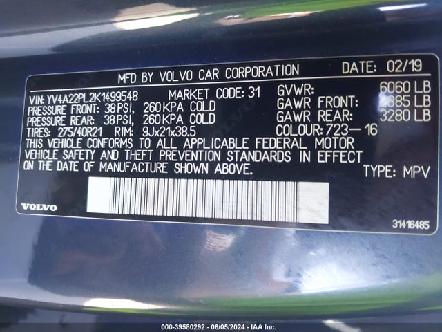 YV4A22PL2K1499548 Volvo Xc90 T6 Inscription